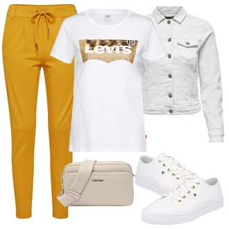 Dlouhé Outfit s Bílá/Krémová Úzká Teniska/Nízká Teniska/Kožené Tenisky/Šněrovací bota/Letní Tenisky/Plátěná Teniska Tommy Hilfiger "Vzhledy pro volný čas"