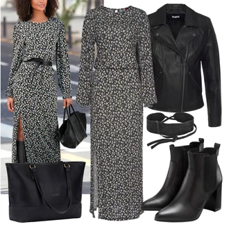 Outfit s Černá Kozačka Chelsea Boty/Kotníková Bota Na Podpatku/Kožená bunda/Vintage Kotníková Bota/Kotníková Bota s Podšívkou/Kožená kotníková bota/Špičatá Kozačka/Letní kotníková Kozačka Lascana "Vzhledy pro volný čas"