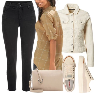Outfit s Krémová/Khaki/Béžová/Bílá/Oranžová Vintage Bund/Letní Bund/Jarní bunda/Džínové Bund/Manšestrová Bunda/Krátké Džínové Bundičky/Krátký Bund/Krátký Bund Only "Vzhledy pro volný čas"