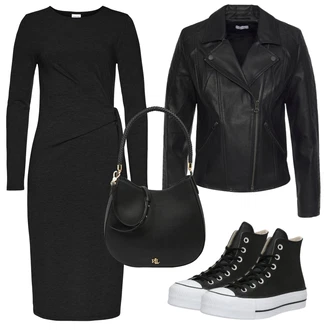 Chuck Taylor All Star Outfit s Černá Plátěná teniska/Zimní tenisky/Tenisky s Bočním Zipem/Skate Bota/Úzká teniska Converse "Vzhledy pro volný čas"