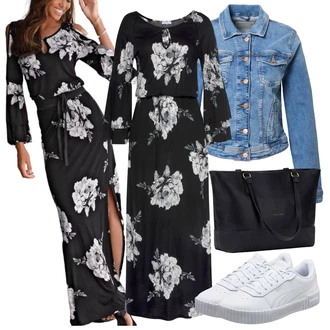 Elegantní Outfit s Černá/Červená/Růžová Maxi Šaty/Květinové Šaty/Šaty S Potiskem/Zavinovací Šaty/Šaty Niki/Občanské šaty/Společenské šaty pro hosta Lascana "Vzhledy pro volný čas"Look: Old Money, Mom, Elegantní, Vintage, Příliš oblečený, Romantický, Boho, Premium, Slavnostní