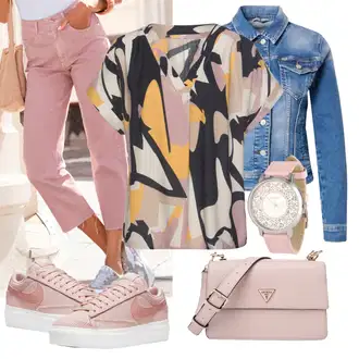 50. Let Outfit s Růžová/Fialová Dámské Džíny s Délkou 7/8/Capri Džíny/Džíny Culottes/Zkrácené Džíny Lascana "Vzhledy pro volný čas"Look: 50. Let, Bad Taste, Klasické, Old Money, Venkovní, Chytrý příležitostný