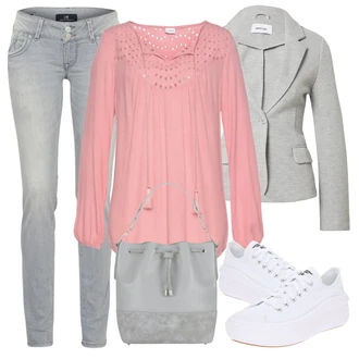 Outfit s Růžová Dlouhá tunika/Halenka s Výšivkou Anglaise/Blůza s knoflíčkem/Středověká tunika/Římská tunika/Dlouhá Halenka/Halenka s Mašlí/Mušelínová Halenka Lascana "Vzhledy pro volný čas"