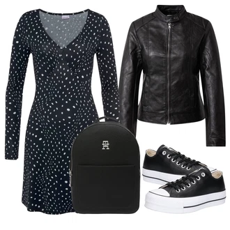 Outfit s Černá Motorkářské Bund/Kožené Bund Bunda z Umělé Kůže/Bunda s Bočním Zipem/Kožená Bomber Bund/Kožené Bund/Motorkářská bunda/Kožená vintage bunda JdY "Vzhledy pro volný čas"