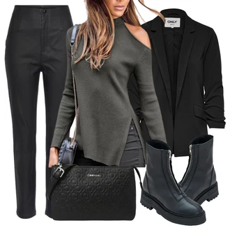 Outfit s Černá Dlouhý Zimní Kabát/Taška/Doplňek/Dlouhá tylová sukně/Dlouhé Šaty Calvin Klein "Vzhledy pro volný čas"