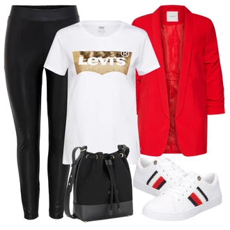 Outfit s Červená/Tmavě červená Oversize Sako/Boyfriend Sako/Dlouhý Sako/Teplákový blejzr/Kožená bunda pro muže Pieces "Vzhledy pro volný čas"