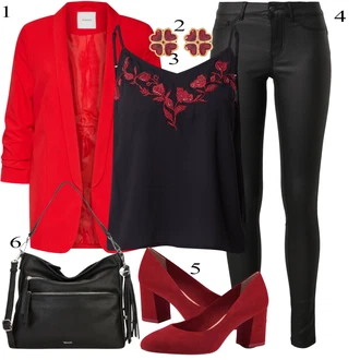 outfit mit Črna/Bela Usnjena Hlača/Leginge v Videzu Usnja/Usnjena pajkica/Treggings/Skinny Hlače/Hlače iz Imitacije Usnja Pieces "Pokrivalo za pomlad"