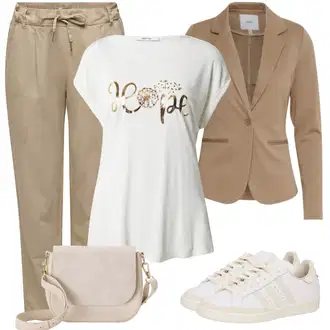 Outfit sa Bež/Kaki Hlače od muslina/Carrot Hlače/Chino Hlače/Paperbag Hlača/Naborane hlače/Lanene Hlače/Ležerna Hlača/Boyfriend Hlače Only "Cool proljetni look"