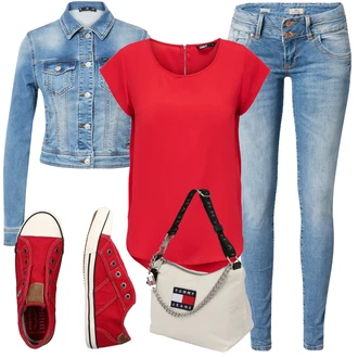 Outfit s Červená Tričko & Top Móda Pro Plnoštíhlé/Halenka Móda Pro Plnoštíhlou/Halenka a Tunika Tunika Only "Cool vzhled na jaro"