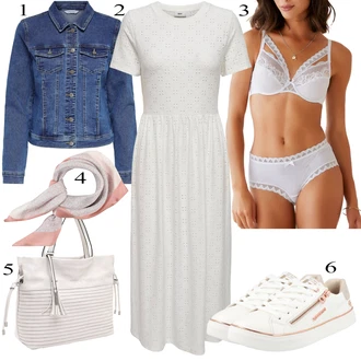 Outfit sa Bijela/Pink/Krem Muške cipele u veličini 11/Mekani grudnjak/Čipkasti grundjac/Prozirni grudnjak i poprsje/Grudnjak sa žicom/Grudnjak sa žicom/Grudnjak Minimizer/Balkonet Grudnjak/Bralette Grudnjak S.Oliver "Tvoj otmjeni outfit"
