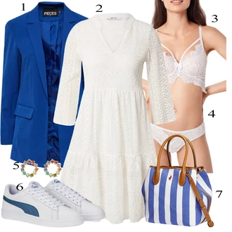 Výstřih na ramena krajkou Outfit s Krémová/Bílá Francouzské šaty/Občanské šaty/Háčkované Šaty/Letní Šaty/Krajkové Šaty/Šaty na Konfirmaci/Mušelínové šaty/Bavlněné Šaty/Šaty s 3/4 Rukávem About You "Perfektní na jaro"