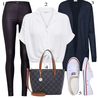 Zapínání na knoflíky Outfit s Šedá/Bílá/Krémová Halenka a Tunika/Halenka Móda Pro Plnoštíhlou Only "Stylový look na jaro"