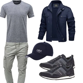 Motorrad Outfit mit Dunkelblau/Blau Funktionsjacke/Sommerjacke/Reitjacke/Cargojacke/Herbstjacke/Trachtenstrickjacke/Frühlingsjacke/Segeljacke/Jacke mit Seitlichem Reißverschluss/Fliegerjacke/Uniformjacke/Militärjacke MAGCOMSEN "Cooles Outfit"Look: Angeln, Wandern, Jagd, Motorrad, Arbeits, Freizeit, Trekking, Airsoft, Berg­steigen