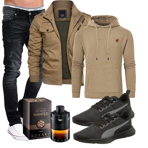 Khaki/Beige/Braun KapuzenPullover/Strick Hoodie YuKaiChen kombinieren