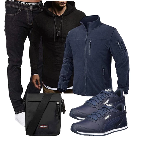 Dunkelblau/Blau StrickFleecejacke/Jacke mit Seitlichem Reißverschluss/Uniformjacke/Wanderjacke/Trekkingjacke/Merinojacke/Thermojacke TACVASEN kombinieren