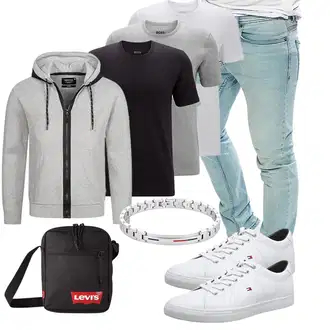 Groß Outfit mit Grau/Hellgrau KapuzenPullover/Ausgefallener Hoodie/Sport Hoodie/Strick Hoodie/Sweatjacke Indicode "Cooles Outfit"