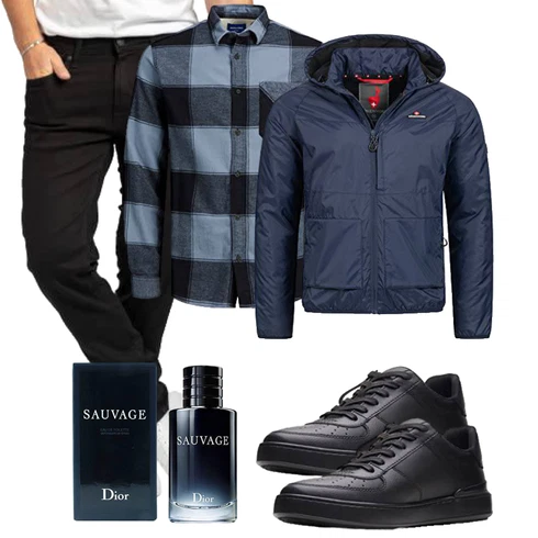Kariert Schwarz/Blau/Grau/Dunkelblau Kariertes Hemd/FlanellHemd Jack & Jones kombinieren