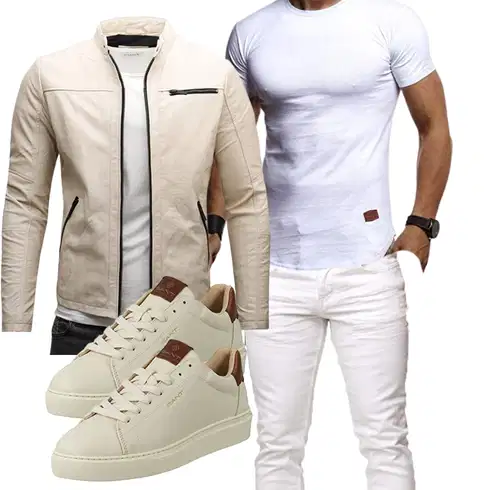 Beige/Khaki Kunstfaserjacke/Motorradjacke/KunstLederjacke/Frühlingsjacke/Sommerjacke/Jacke mit Seitlichem Reißverschluss Crone kombinieren