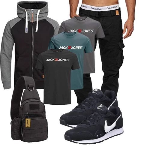 Elegant Schwarz/Weiß Sport Hoodie/Troyer/Sport Sweatshirt Nike kombinierenLook: Lack, Elegant, Sportlich, Skater, Old Money, Smart Casual, Classic, Hip Hop, Streetwear, Baroque, Premium, Casual