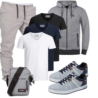 Groß Outfit mit Grau/Hellgrau/Dunkelgrau/Dunkelblau KapuzenPullover/Ausgefallener Hoodie/Sport Sweatshirt/Strick Hoodie/Sweatjacke !Solid "Cooles Outfit"