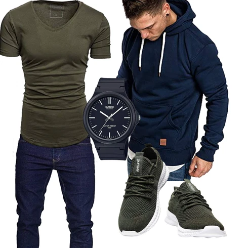 Blau T-Shirt REPUBLIX kombinieren mit Dunkelblau/Hellblau Unisex Hoodie/Sport Sweatshirt/Strick Hoodie/Hoodie/Sport Hoodie/Ausgefallener Hoodie REPUBLIX