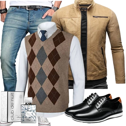 Braun/Khaki/Beige Trachtenstrickjacke/KunstLederjacke/Sommerjacke/Frühlingsjacke/Motorradjacke/Herbstjacke/Bikerjacke/Jacke mit Seitlichem Reißverschluss Crone kombinieren