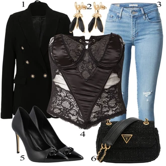 Outfit s Černá Bota/Zvonová Kalhoty/Bižuterie PATRIZIA PEPE "Jarní outfit"