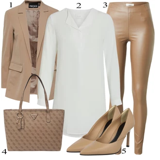 Elegantní Outfit s Šedá/Bílá/Fialová/Krémová Tunikové Tričko/Elegantní Tunika/Klasická tunika/Dlouhá Halenka Vila "Stylový look na jaro"Look: Styl, Babydoll, Kancelář, Příliš oblečený, Nadrozměrné, Univerzitní, Elegantní