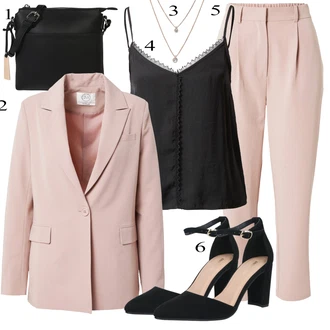 Retro Lyže Outfit s Růžová/Zlatý Náhrdelník/Bohatě zdobený náhrdelník/Jemný Řetízek Pilgrim "Jarní outfit"Look: Styl, Elegantní, Old Money, Retro, 80tá léta, Plavání, Lyže