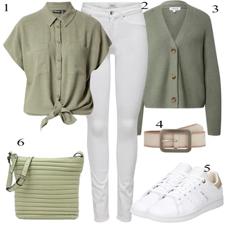 S Mašlí Outfit s Tmavě zelená/Zelená/Khaki/Světle zelená Halenka a Tunika/Halenka Móda Pro Plnoštíhlou Pieces "Stylový look na jaro"