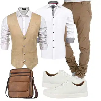 Outfit mit Khaki/Braun/Beige Trachtenweste/Businessweste/Elegante Weste/Cordweste/Anzugweste/Blazerweste COOFANDY "Freizeit Outfit"