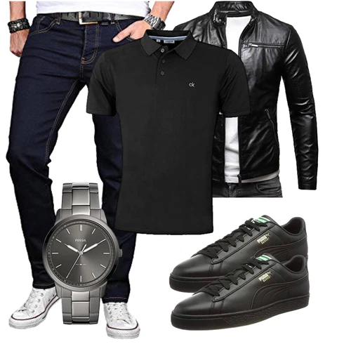 Schwarz Bikerjacke/Jacke mit Seitlichem Reißverschluss/Leder Bomberjacke/Lederjacke/KunstLederjacke Crone kombinieren