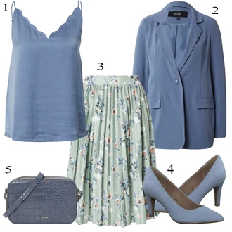 Outfity pro zábavu Hippie s Zelená/Světle zelená/Světle modrá About You "Cool vzhled na jaro"Look: 90tá léta, Babydoll, Boho, Hippie, Irský, Mom, Univerzitní, Vintage