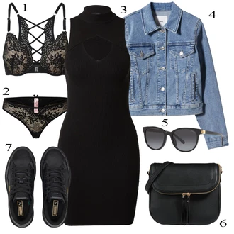 Outfit s Černá/Červená Šaty S Rolákem/Žerzejové Šaty/Šaty S Vysokým Výstřihem/Pouzdrová Šat/Přiléhavé Šaty/Pletené Šaty/Šaty Bez Rukávů/Šaty Ze Síťoviny About You "Stylový look na jaro"