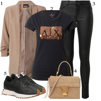 outfit mit Črna/Bela Usnjena Hlača/Leginge v Videzu Usnja/Usnjena pajkica/Treggings/Skinny Hlače/Hlače iz Imitacije Usnja Pieces "pomladna obleka"