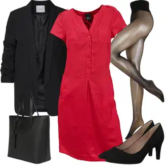 Outfit s Růžová/Tmavě červená Košilové šaty/Halenkové Šaty/Ležérní Šaty/Šaty s Kapsou/Bavlněné Šaty/Manšestrové Šaty/Pouzdrové Šaty Heine "Jarní outfit"