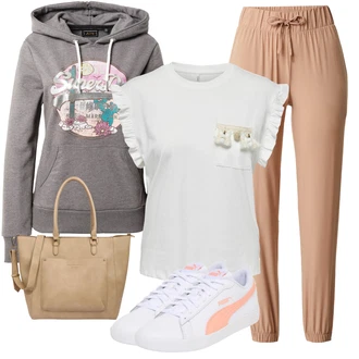 Outfit s Šedá Mikina s kapucí Mikina Superdry "Jarní outfit"