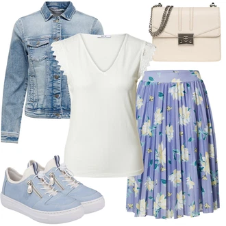 Výstřih na ramena Outfit s Šedá/Krémová/Béžová/Žlutá/Stříbrný/Bílá/Khaki Top Na Party/Pánské boty/Halenka Bez Rukávů/Tričko s grafikou About You "Jarní outfit"