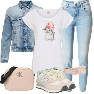 Mom Outfit s Světle modrá/Modrá Džínové Bund/Krátké Džínové Bundičky Only "Jarní outfit pro ženy"Look: Mom, Krásný, Univerzitní, 90tá léta, Cool, S průsvitem