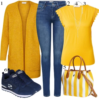 Výstřih na ramena Outfit s Žlutá Krajkový Top/Pletené tričko/Top Na Party/Krátký Top/Jednoduchý Top/Pánské boty/Halenka Bez Rukávů/Tričko s grafikou About You "Stylový outfit na jaro"