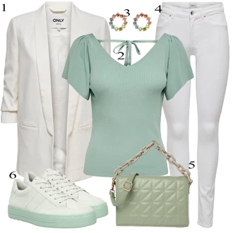 Outfit s Světle zelená/Zelená/Světle modrá Svetr s holým zády/Svetr s Výstřihem/Svetr bez Ramínek/Svetr s V-výstřihem Only "Stylový outfit na jaro"