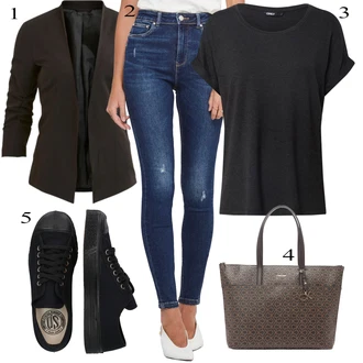 outfit mit Temno Modra/Modra Kavbojke z Razporkom/Usnjena Jakna/Usnjene Čevlje/Zimska jakna/Kavbojke na Poteg/Push up Kavbojke/Kavbojke Visokega Pasu/Kavbojke z Luknjo/Usnjene jakne/Ženske 7/8 Kavbojke/Gležnarji Only "Pokrivalo za pomlad"