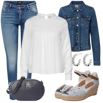 Outfit sa Plava/Tamnoplava/Svjetloplava Kratka Traper Jakna/Vintage Jakna/Traper Jakna Only "Ležerni look"
