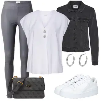 Nevesta Outfit sa Bijela/Krem Bluza Kratkih Rukava/Tunika Majica/Klasična tunika/Kožna jakna za muškarce/Bluza s gumbom/Bluza bez rukava Lascana "Lijepi proljetni outfit"