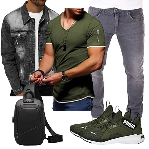 Jeans Schwarz/Grau/Dunkelgrau Kurze JeansJacke OZONEE kombinieren