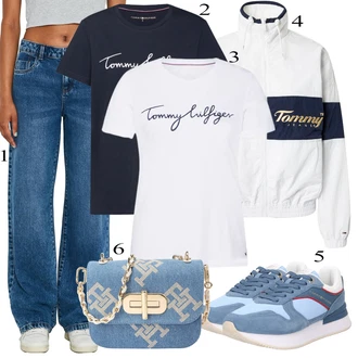 Outfit s Modrá/Červená/Zelená/Růžová Balónová košile/Top Na Party/Košilový top/Halenek top/Tričko s potiskem/Ležérní top/Krátký top Tommy Hilfiger "Překrásné jarní outfity"