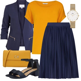 Outfit s Žlutá Doplňek/Dlouhá tylová sukně/Dlouhý Zimní Kabát/Taška/Dlouhé Šaty Calvin Klein "Módní jarní outfit"