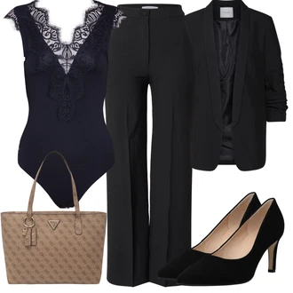 Outfit s ?erná Kalhoty/Vest Dlouhý svetr/Midi Kabát Edited "Módní jarní outfit"