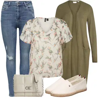 Zapínání na knoflíky Dlouhé Outfit s Tmavě zelená/Zelená Pletenina veľkej veľkosti/Šaty Móda Pro Plnoštíhlou/Tunika Vila "Módní jarní outfit"