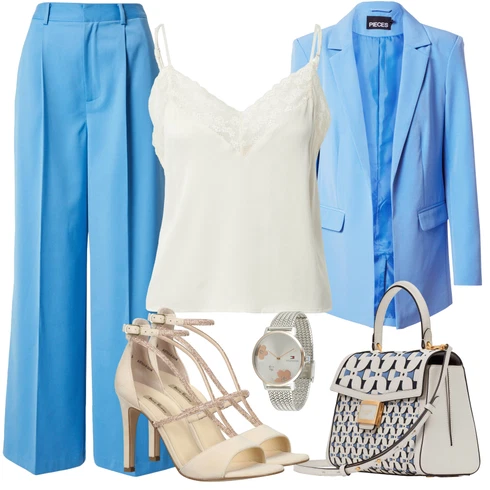 Kombinace Světle Modrá/Modrá Mušelínové kalhoty/Plisovaná kalhoty/Obleková Kalhoty/Kalhoty se Štěrbinou/Kalhoty s Vysokým Pasem/Plisovaná Kalhoty/Kalhoty s nášivkou uprostřed/Široká Kalhoty/Marlene Kalhoty/Palazzo Kalhoty about you x laura giurcanu